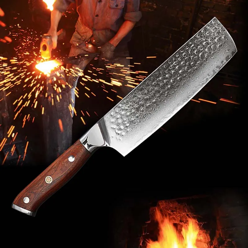 

Handmade Damascus Nakiri Knife Damascus VG10 Steel 6.5 Inch Sharp Chef Cleaver Slicing Japanese Kitchen Knives Wooden Handle