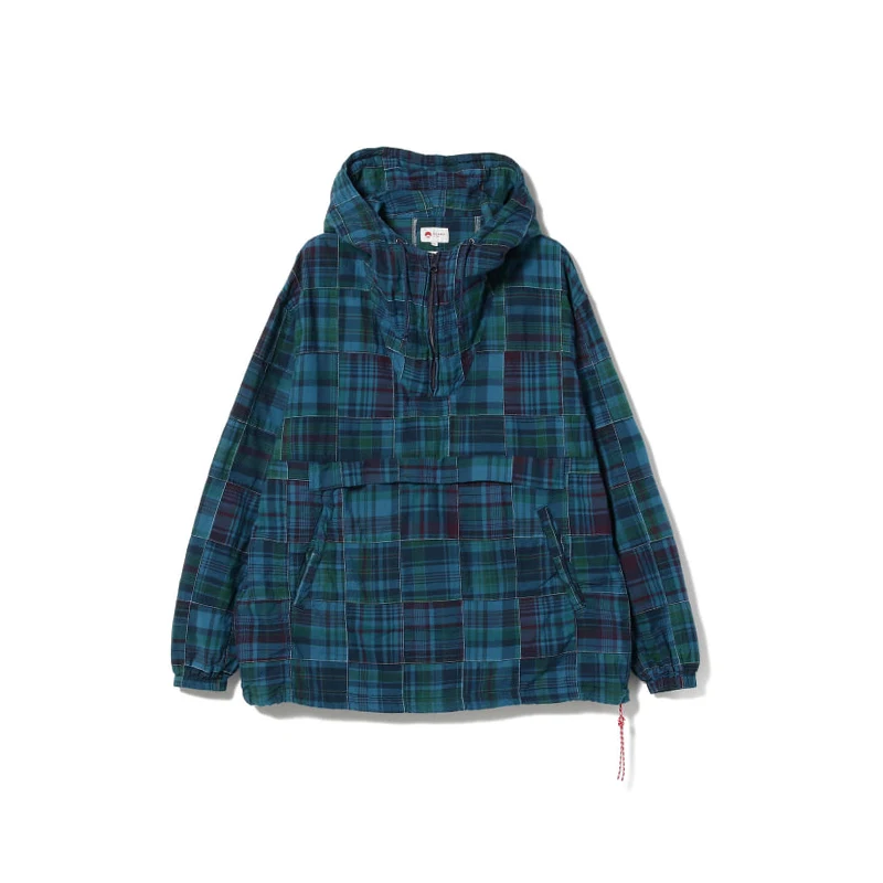 

BEAMS JAPAN 23SS Japanese Little Red Rope Classic Plaid Kangaroo Bag Half Zip Hooded Pullover Jacket for Men New Arrival