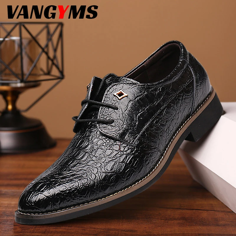 

Men's Pointed Toe Shoes Luxury Business Formal Leather Shoes British Crocodile Pattern Casual Shoes Skórzane Buty Na Co Dzień