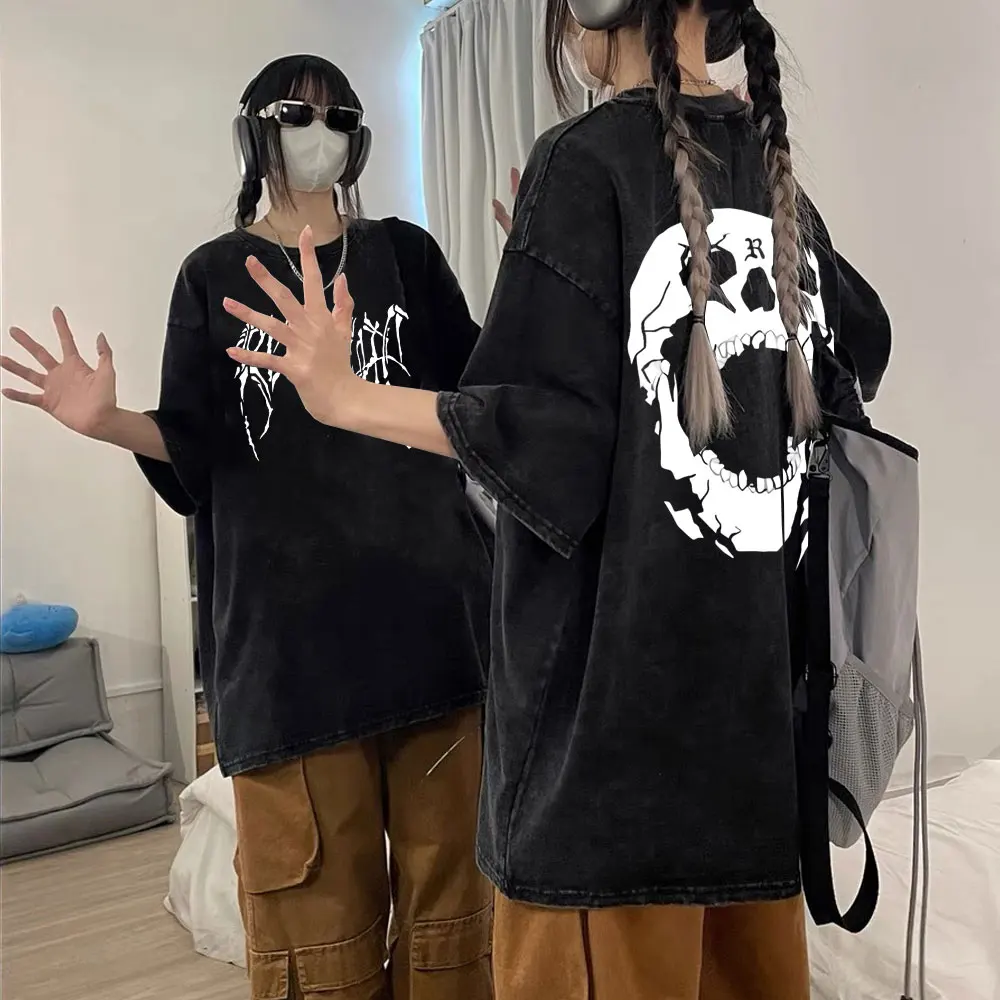 

Rapper Skull Skeleton Chief Keef Juice WRLD Lil Peep Graphic Print T Shirt Wash Vintage Black Cotton Tshirt Men Women Streetwear