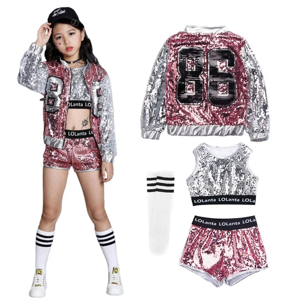 4-14 Years Girls Pink Sequin Crop Tops Shorts Jacket Dancewear Costume Hip Hop Modern Jazz Dance Stage Performance Wear 
4-14 Years Girls Pink Sequin Crop Tops Shorts Jacket Dancewear Costume Hip Hop Modern Jazz Dance Stage Performance Wear