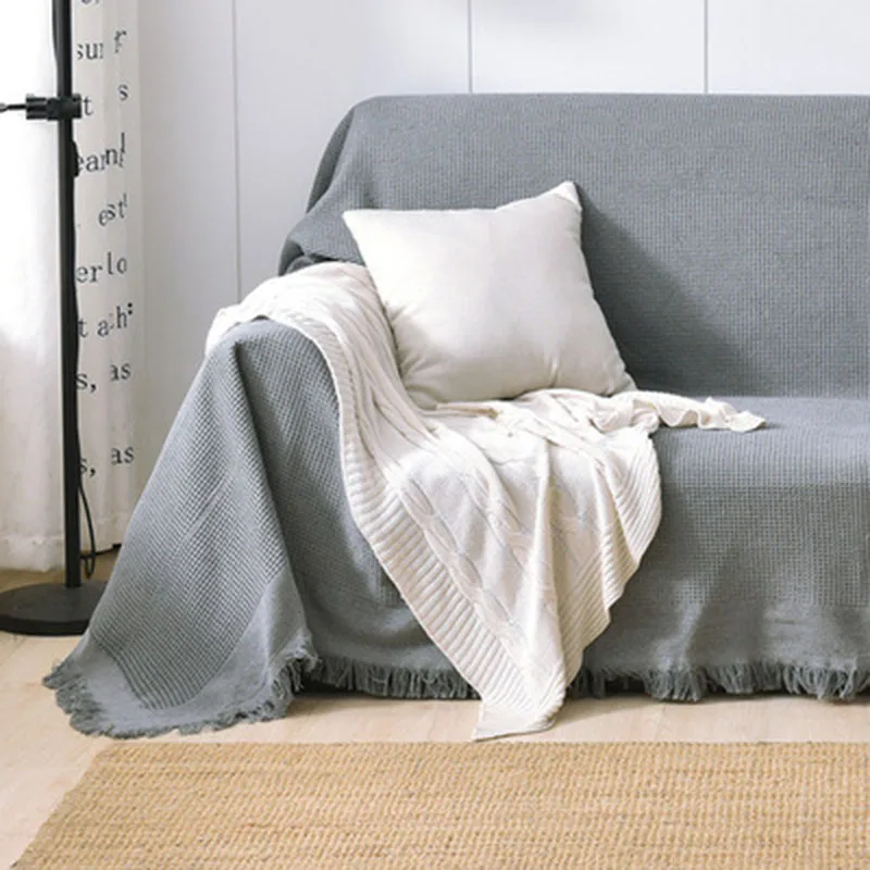 Soft Cotton Thread Sofa Blanket with Tassel Tapestry for Bed Airplane Travel Solid Color Bedspread Camping Picnic Mat White grey
Soft Cotton Thread Sofa Blanket with Tassel Tapestry for Bed Airplane Travel Solid Color Bedspread Camping Picnic Mat White grey
