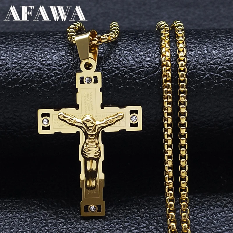 

Religious Crucifix Christian Necklace Gold Color Stainless Steel Jesus Christ Necklaces Chain Men Women Jewelry Christmas Gifts