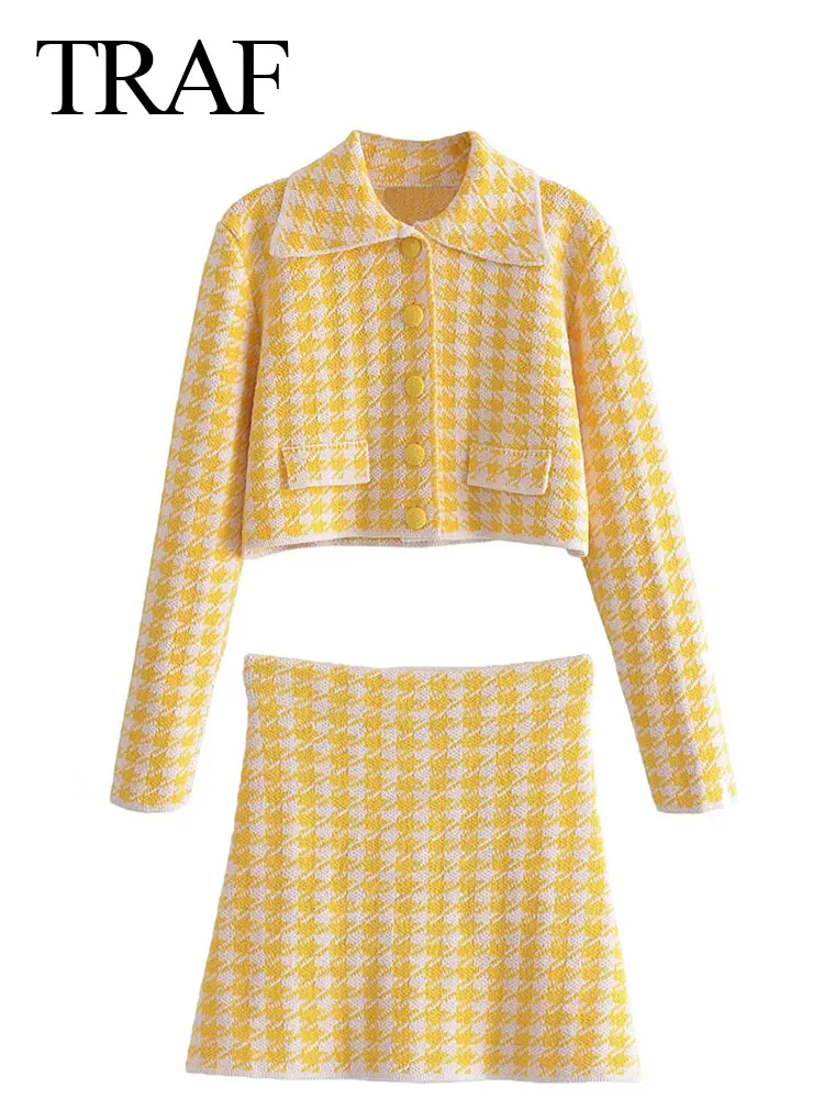 TRAF Womens Clothing Long Sleeve Jacket Lapel Knit Plaid Coat High Waist Slim Skirt 2 Piece Set Elegant Female Casual Streetwear
TRAF Womens Clothing Long Sleeve Jacket Lapel Knit Plaid Coat High Waist Slim Skirt 2 Piece Set Elegant Female Casual Streetwear