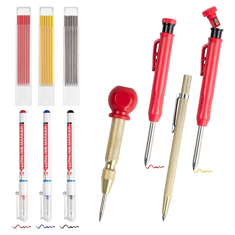 2Pcs Carpenter Pencil 18 Marker Refills, Carbide Scriber Tool, Center Punch Tool and 3 Waterproof Deep Hole Marker Pens
2Pcs Carpenter Pencil 18 Marker Refills, Carbide Scriber Tool, Center Punch Tool and 3 Waterproof Deep Hole Marker Pens
