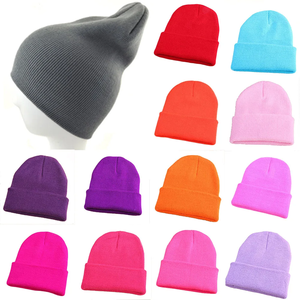 

Winter Hats For Woman Solid Color Unisex Beanies Winter Wool Blend Soft Warm Knitted Cap Skull Hat Outdoor Ski Cap Warmer Bonnet