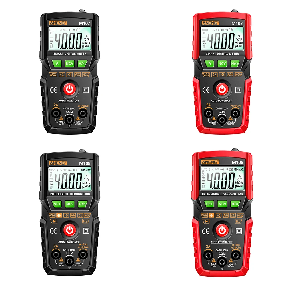 ANENG M107/M108 High Precision 4000 Counts Smart Digital Multimeter LCD Resistance NCV Portable DC AC Voltage Current Tester Met
ANENG M107/M108 High Precision 4000 Counts Smart Digital Multimeter LCD Resistance NCV Portable DC AC Voltage Current Tester Met