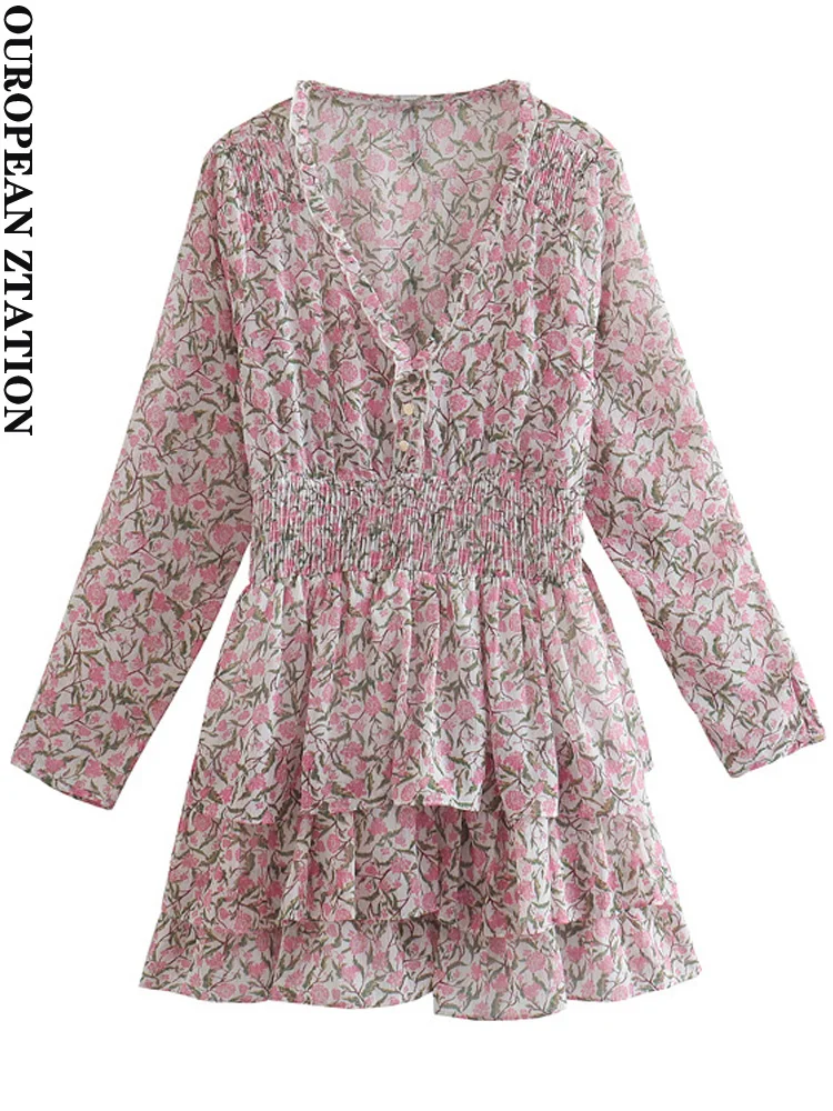 PAILETE Women 2022 fashion with buttons floral print ruffled mini dress vintage long sleeve elastic waist female dresses vestido 
PAILETE Women 2022 fashion with buttons floral print ruffled mini dress vintage long sleeve elastic waist female dresses vestido