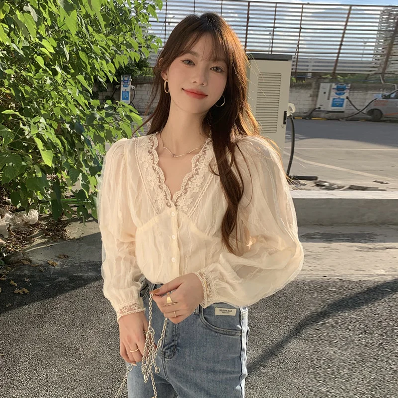 2023 Autumn New Korean Mesh Top Blusa Women Clothes Temperament V-neck Lace Shirt Women's Gentle Versatile Chiffon Shirt
2023 Autumn New Korean Mesh Top Blusa Women Clothes Temperament V-neck Lace Shirt Women's Gentle Versatile Chiffon Shirt