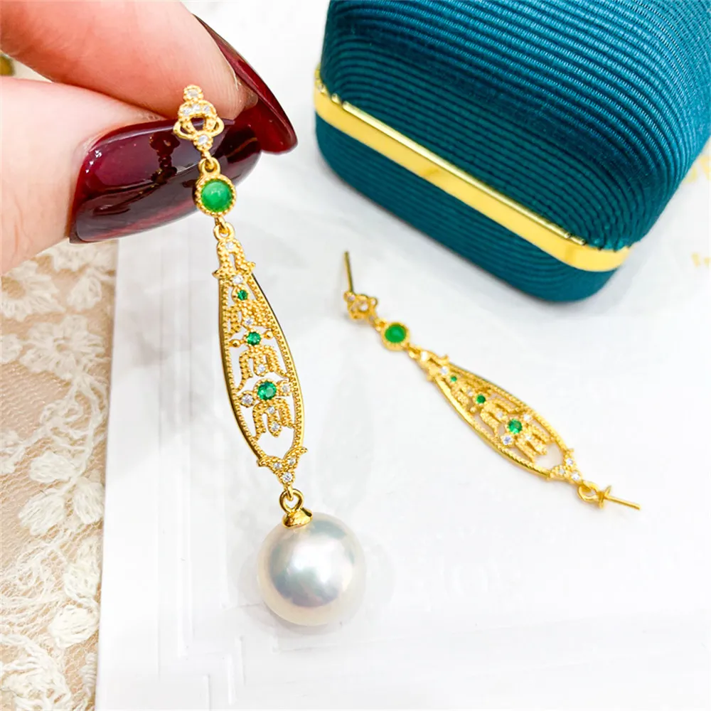 

DIY Pearl Earnail Accessories S925 Sterling Silver Jewelry Gem Gorgeous Earrings Women's Empty Fit 9-15mm Beads