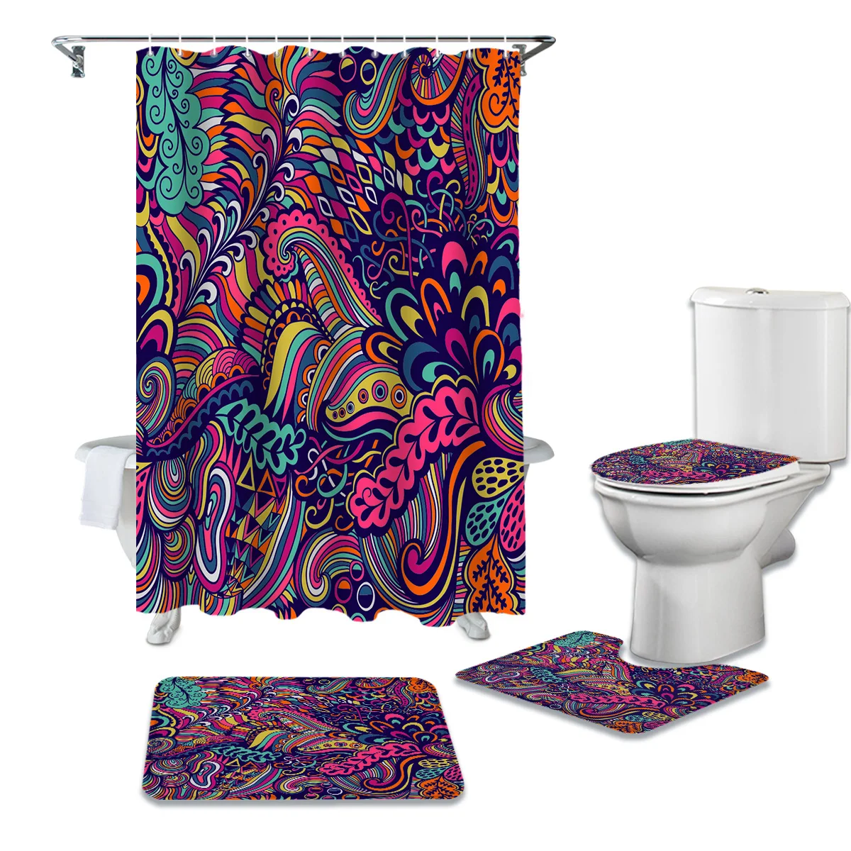 National Style Bohemia Shower Curtain Set Carpet Cover Toilet Cover Bathroom Mat Bathroom Household
National Style Bohemia Shower Curtain Set Carpet Cover Toilet Cover Bathroom Mat Bathroom Household