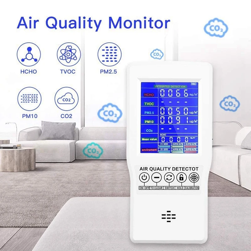 Air Quality Monitor For CO2 Formaldehyde(HCHO) TVOC PM2.5/PM10 Multifunctional Air
Air Quality Monitor For CO2 Formaldehyde(HCHO) TVOC PM2.5/PM10 Multifunctional Air
