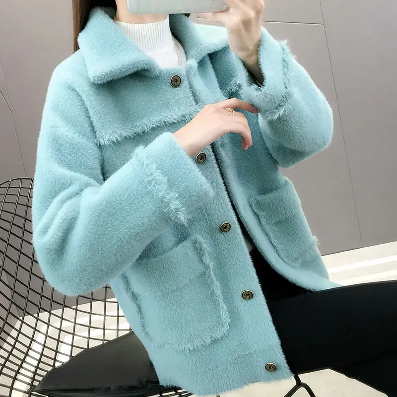2022 Women's Spring Autumn New Solid Knitted Coats Female Slim Sweater Cardigans Ladies Short Imitation Mink Velvet Jackets W338
2022 Women's Spring Autumn New Solid Knitted Coats Female Slim Sweater Cardigans Ladies Short Imitation Mink Velvet Jackets W338