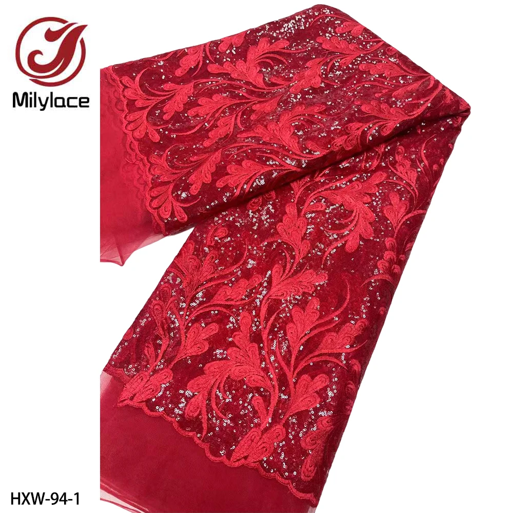 Hot Sale African Lace Frabric High Quality French Tulle Lace Sequins Embroidered Lace Fabric for Wedding Dress HXW-94
Hot Sale African Lace Frabric High Quality French Tulle Lace Sequins Embroidered Lace Fabric for Wedding Dress HXW-94