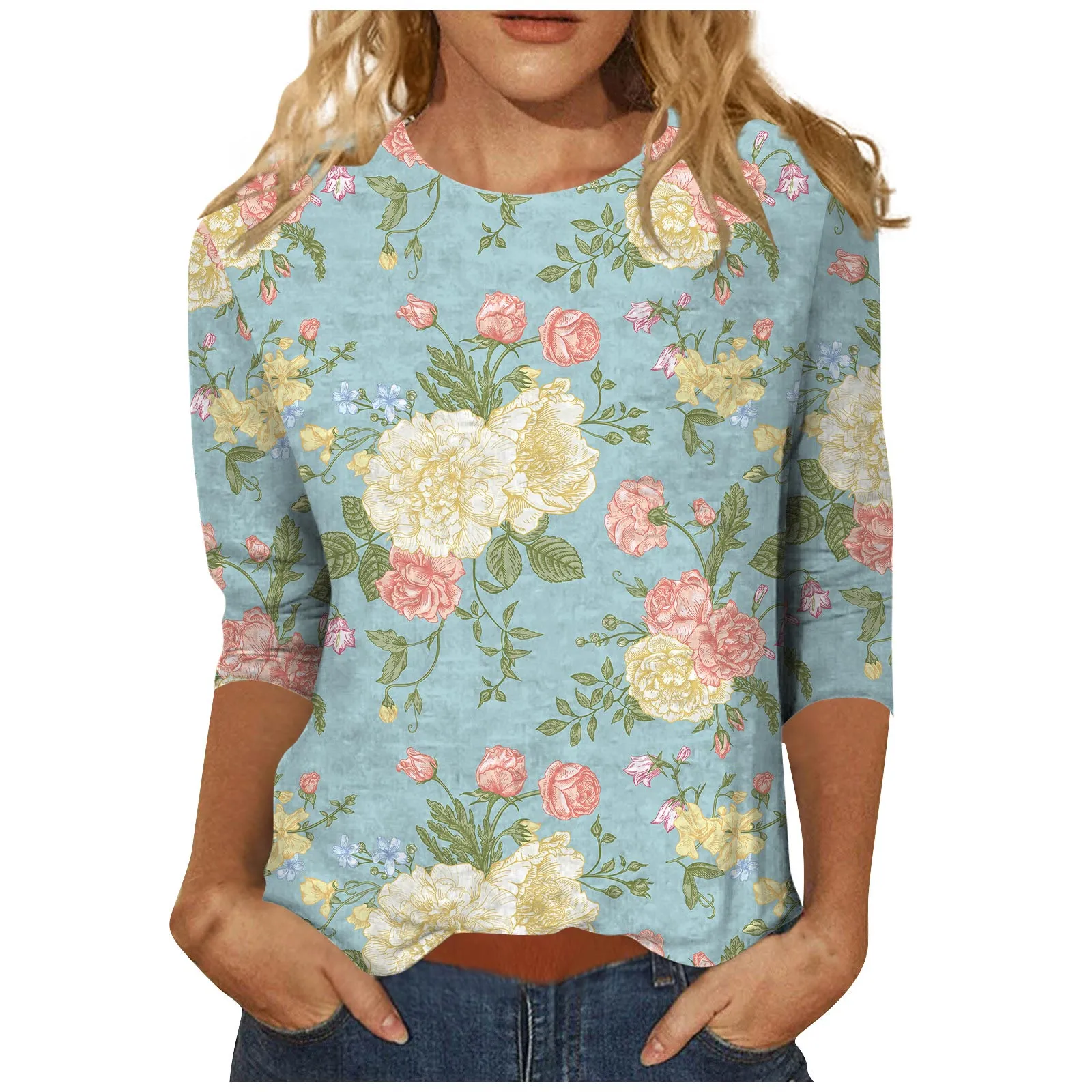 Women'S Fashion Daily Versatile Casual Round Neck Three Quarter Sleeve Printed Top Top Women Fashion Woman Blouse 2023 T Shirt
Women'S Fashion Daily Versatile Casual Round Neck Three Quarter Sleeve Printed Top Top Women Fashion Woman Blouse 2023 T Shirt