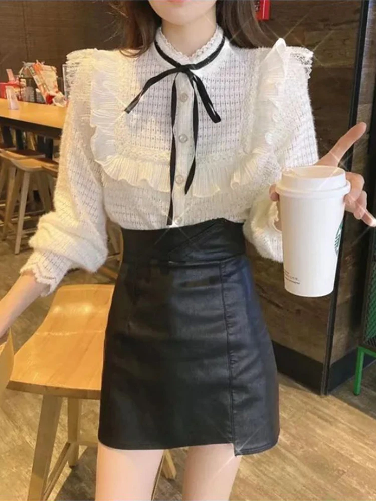 Women 2022 Spring Autumn Chic Ruffles Lace Blouse Long Sleeve Shirts + Slim Hip High Waist Mini Skirts Elegant 2 Piece Set L33
Women 2022 Spring Autumn Chic Ruffles Lace Blouse Long Sleeve Shirts + Slim Hip High Waist Mini Skirts Elegant 2 Piece Set L33