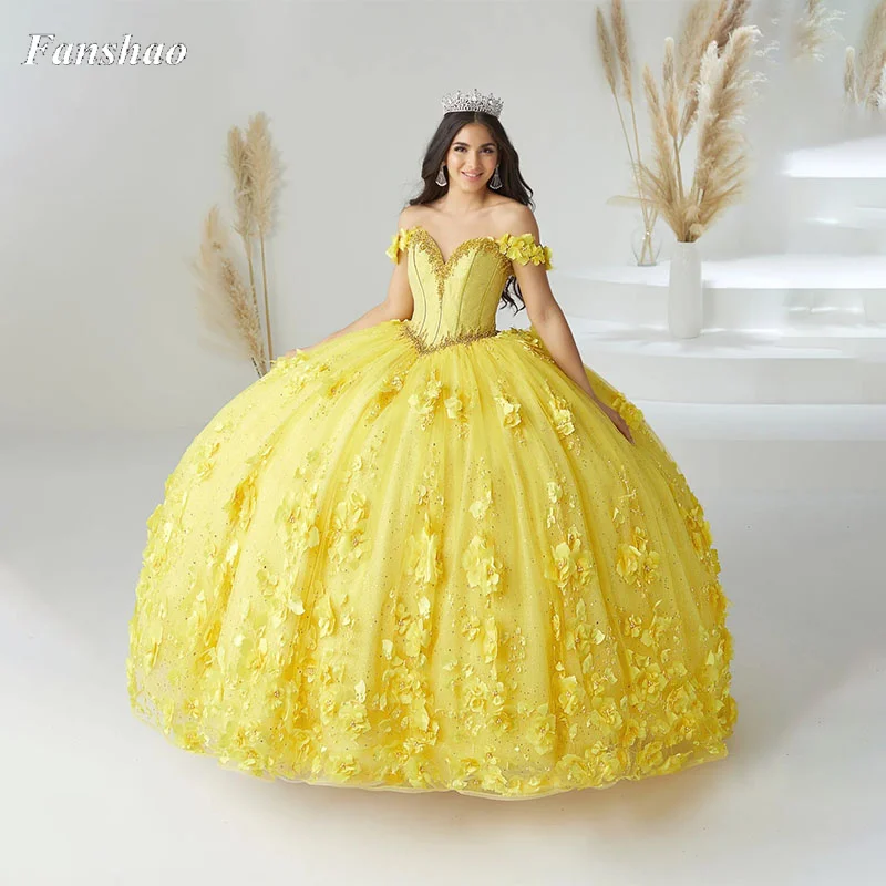 Fanshao pd067 3D Flowers Quinceanera Dresses Off Shoulder Appliques Beads Sequined Tulle 15 Girls Party Gowns Custom Made
Fanshao pd067 3D Flowers Quinceanera Dresses Off Shoulder Appliques Beads Sequined Tulle 15 Girls Party Gowns Custom Made