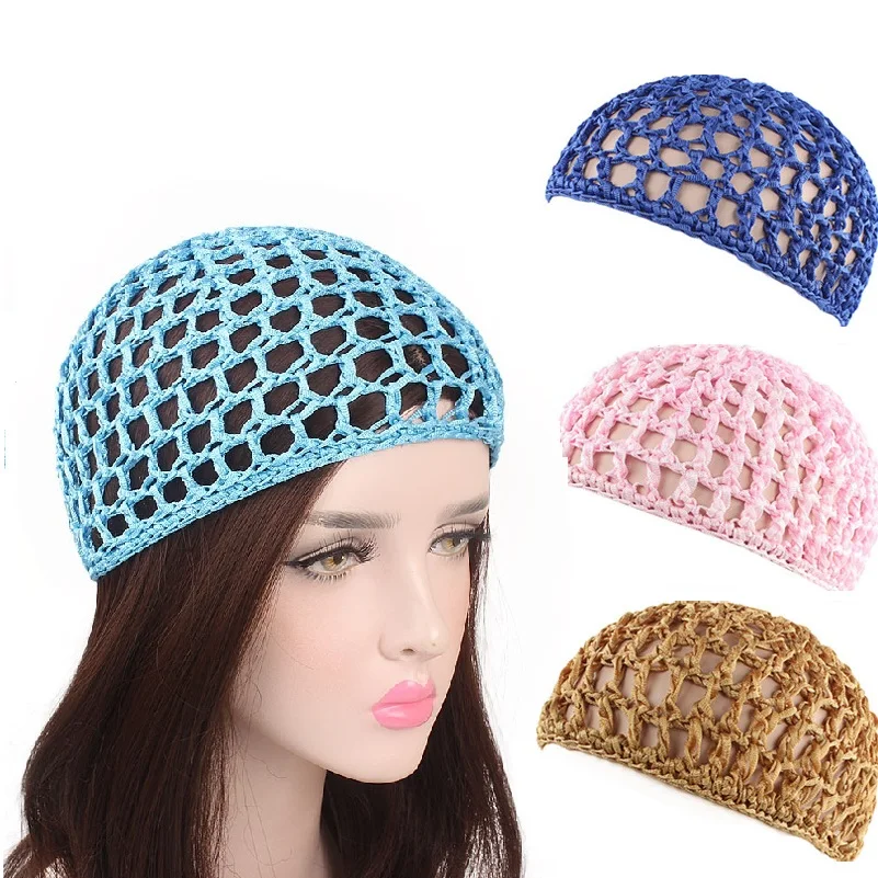 

New Women's Mesh Hair Net handmade Crochet Cap Kufi Caps Snood Sleeping Night Cover Turban Hat Popular Casual Beanie Chemo Hat