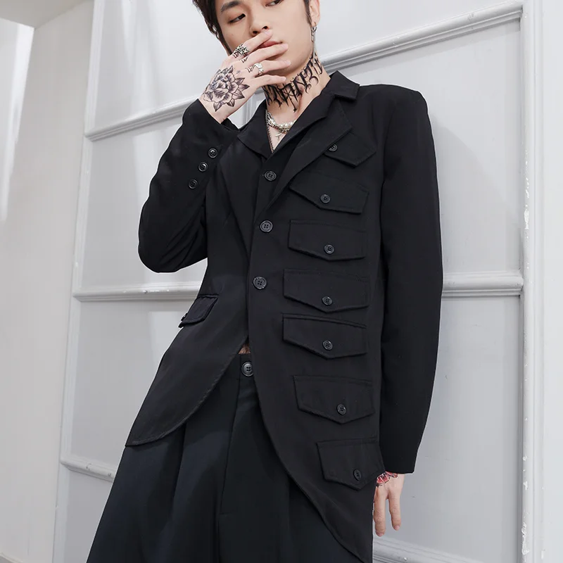 

Spring New Blazers Men Suits Yamamoto Jacket Splicing Slim Irregular Asymmetric Overcoat 2022 Summer Male Personality Outerwear