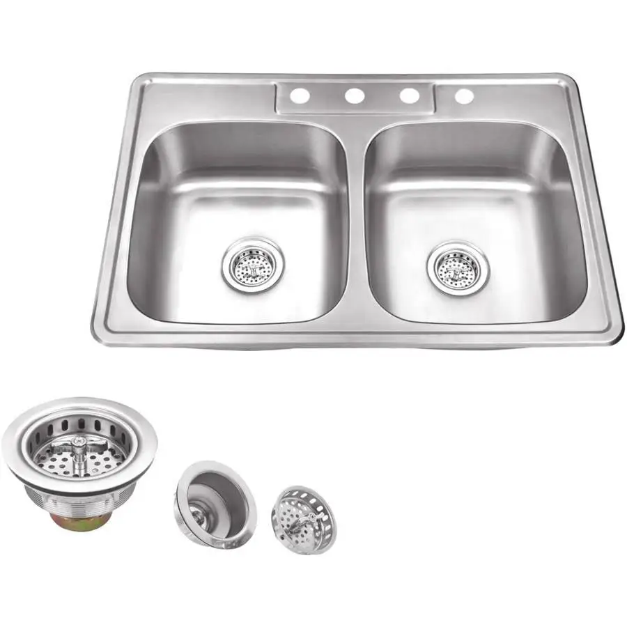 Magnus Sinks 33-in x 22-in 20 Gauge Stainless Steel Double Bowl Kitchen Sink and Drain Assemblies
Magnus Sinks 33-in x 22-in 20 Gauge Stainless Steel Double Bowl Kitchen Sink and Drain Assemblies