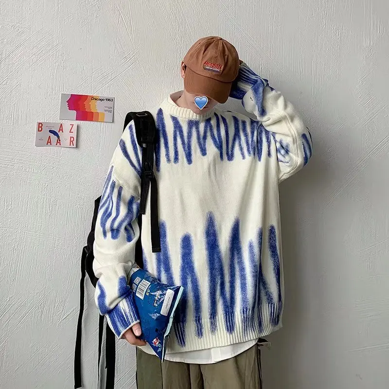 HOUZHOU Punk Men's Knitted Sweater Pullovers Blue Sweaters Male Oversize Casual Tops Autumn Winter Japanese Streetwear Hip Hop
HOUZHOU Punk Men's Knitted Sweater Pullovers Blue Sweaters Male Oversize Casual Tops Autumn Winter Japanese Streetwear Hip Hop