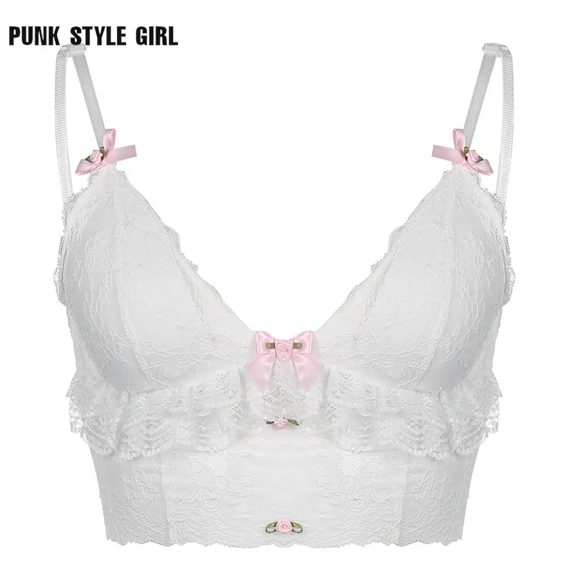 Gothic Kawaii Lace White Camis Women Bandage Sleeveless Corset V Neck Crop Top Y2K Backless Summer Sexy Aesthetic Camisole 2022
Gothic Kawaii Lace White Camis Women Bandage Sleeveless Corset V Neck Crop Top Y2K Backless Summer Sexy Aesthetic Camisole 2022