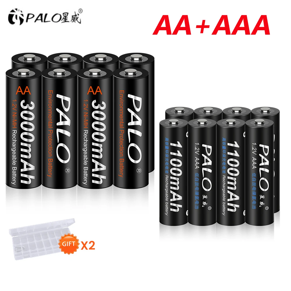 

PALO AA+AAA Rechargeable Battery 1.2V AAA AA NIMH NI-MH Battery Low Self Discharge 2A 3A Batteries For Remote control Toys Clock