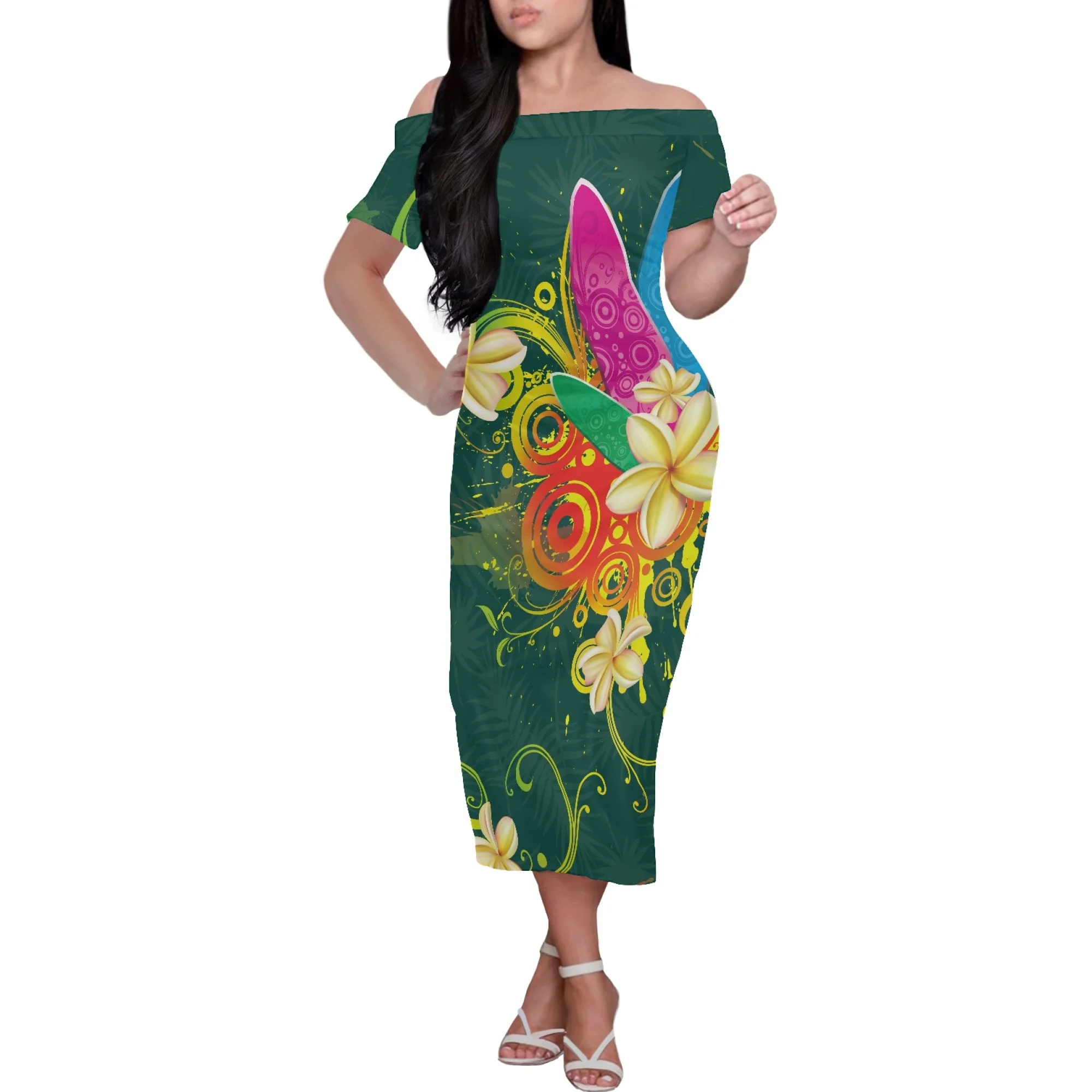 

Морской элемент черепаха принт полинезийское племя Гавайский стиль дизайн или вырез садовое платье с коротким рукавом имитация роскоши