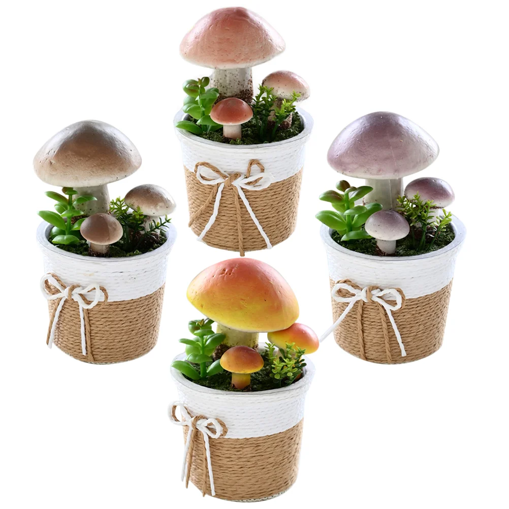 

4 Pcs Artificial Adornments Potted Mushroom Bonsai Fake Decor Mushrooms Plants Foam Figurines Faux Ornament