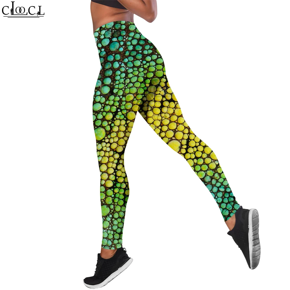 

CLOOCL Leggings Slim Seamless Yoga Tights Trousers Polyester Spandex Gym Fitness Unique Chameleon Skin Print Leggings Fitness
