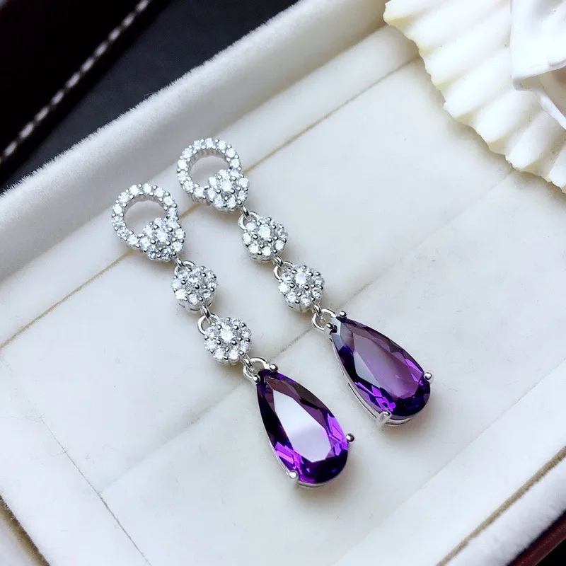 Fashion S925 Sterling Silver Purple Topaz Gem Drop-shaped Long Earrings Temperament Exquisite Jewelry Jewelry for Women
Fashion S925 Sterling Silver Purple Topaz Gem Drop-shaped Long Earrings Temperament Exquisite Jewelry Jewelry for Women