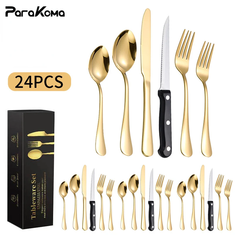 24 Pcs Western Dinnerware Set Stainless Steel Steak Knives Forks Spoons Teaspoons Set for Home Kitchen Restaurant Hotel Wedding 
24 Pcs Western Dinnerware Set Stainless Steel Steak Knives Forks Spoons Teaspoons Set for Home Kitchen Restaurant Hotel Wedding