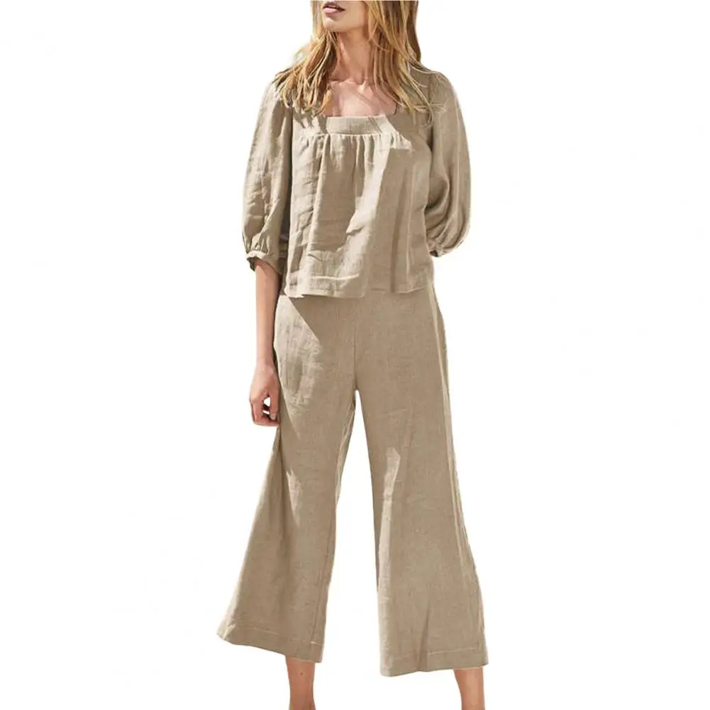 2 Pcs/Set Women Cotton Linen Outfits Square Neck Half Sleeves Tops and Stretchy Waist Wide Leg Pants Casual Harajuku Set
2 Pcs/Set Women Cotton Linen Outfits Square Neck Half Sleeves Tops and Stretchy Waist Wide Leg Pants Casual Harajuku Set