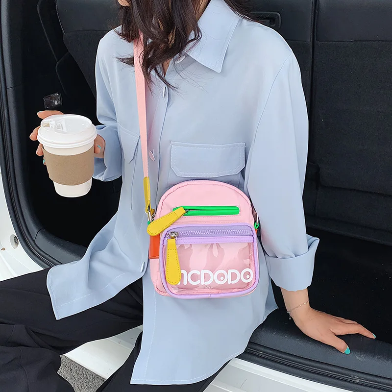 

Милая прозрачная Маленькая женская сумка, новая модная шикарная нейлоновая сумка через плечо с несколькими карманами, повседневная сумка-мессенджер с надписью для девушек
