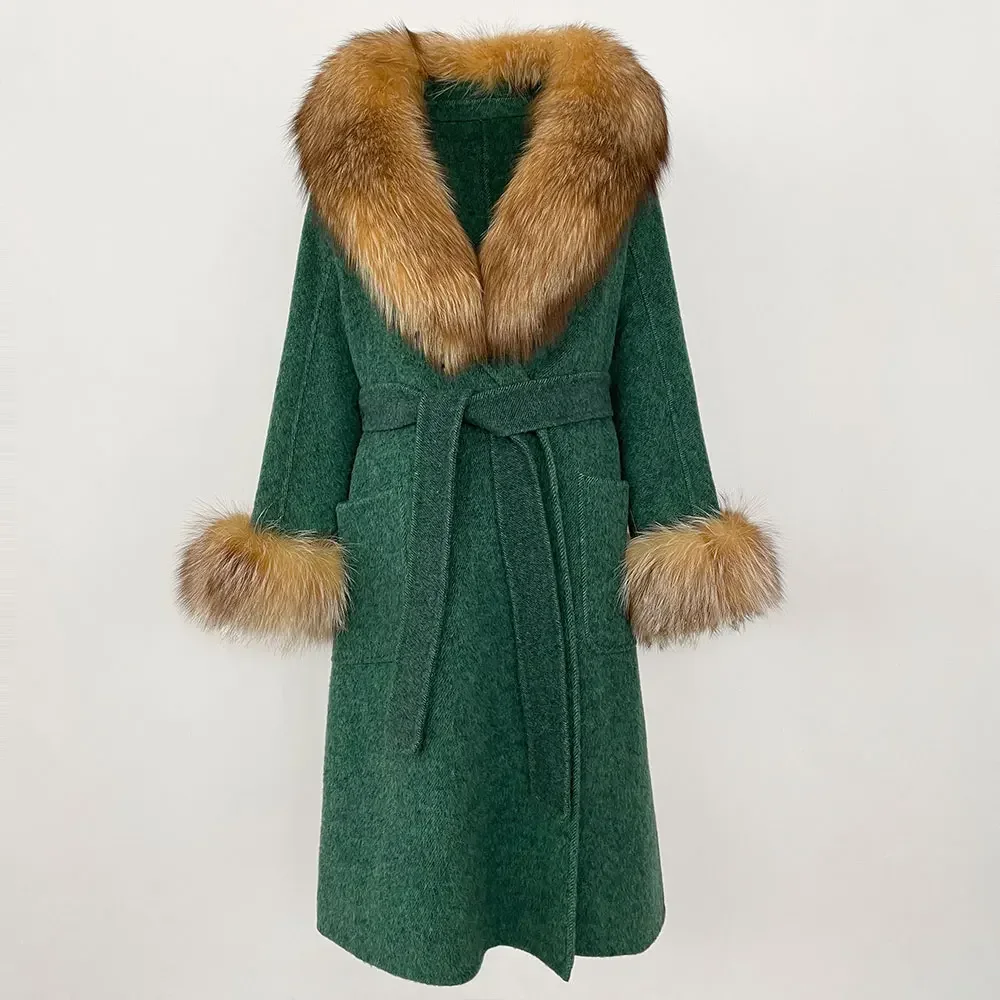 Женское двухстороннее шерстяное пальто универсальное со съемным воротником из