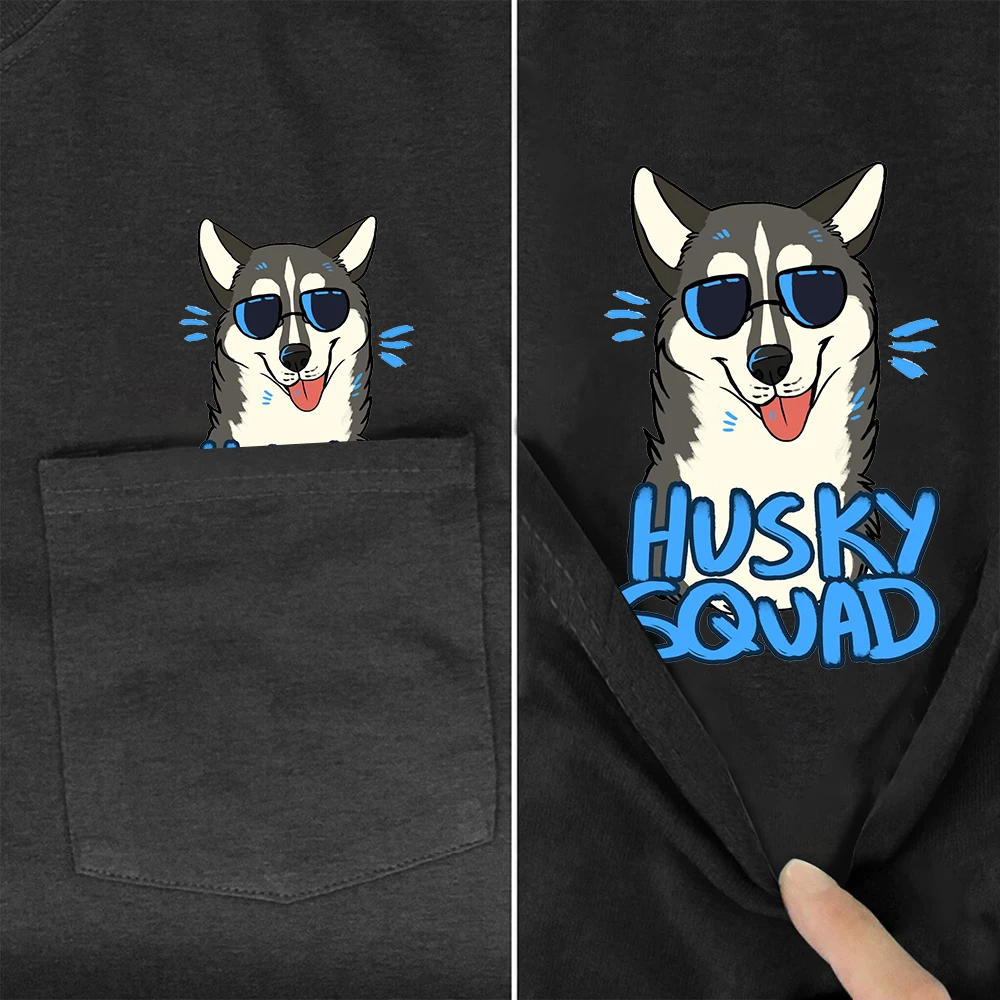 

CLOOCL Fashion Woman T-shirts Fashion Brand Funny Husky Printed Pocket Tops Harajuku Black 100% Cotton Graphic Tee Dropshipping