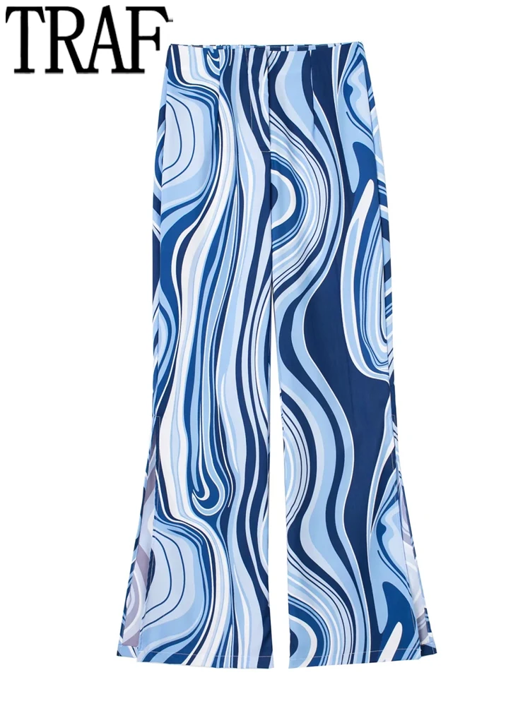TRAF Printed Flared Pants for Women High Waist Wide Leg Woman Trousers Y2k Streetwear Blue Baggy Pants Summer Slit Trousers
TRAF Printed Flared Pants for Women High Waist Wide Leg Woman Trousers Y2k Streetwear Blue Baggy Pants Summer Slit Trousers