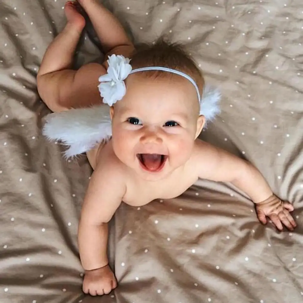 

2 шт. перо искусственный жемчуг Новорожденный ребенок Младенец повязка на голову Крылья Ангела фото реквизит