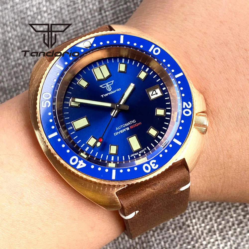 

Tandorio 44mm CUSN8 Real Bronze PT5000 NH35A 200M Automatic Diving Men's Watch Blue/Black/Kanagawa Dial Sapphire Glass Auto Date