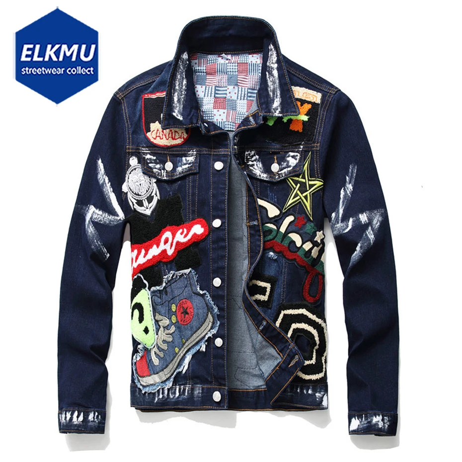 Джинсовая куртка мужская с блестками, Модная приталенная уличная одежда в стиле панк и хип-хоп, синие джинсовые куртки в стиле Харадзюку 
Джинсовая куртка мужская с блестками, Модная приталенная уличная одежда в стиле панк и хип-хоп, синие джинсовые куртки в стиле Харадзюку