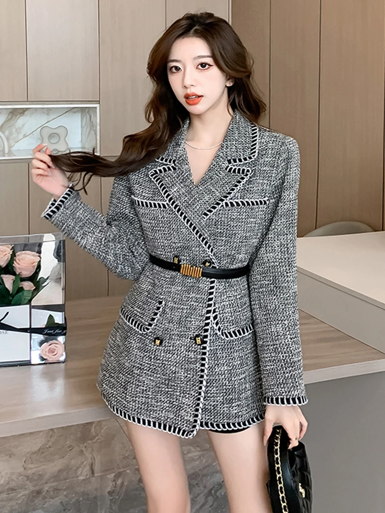 Женский твидовый пиджак, офисный пиджак с длинным рукавом, на одной пуговице, в Корейском стиле, элегантная верхняя одежда, осень 
Женский твидовый пиджак, офисный пиджак с длинным рукавом, на одной пуговице, в Корейском стиле, элегантная верхняя одежда, осень