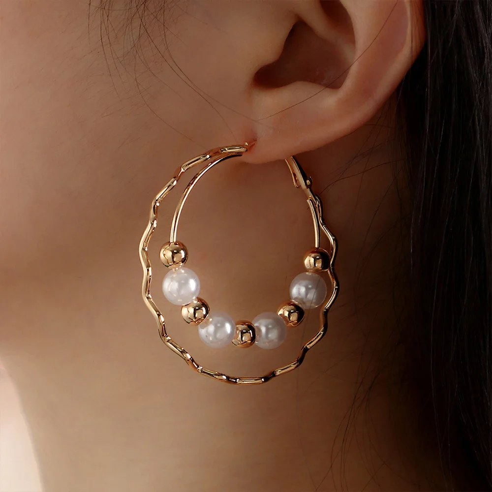 INS Fashion Gold Plated Imitation Freshwater Pearl Multi Layered Hoop Earrings Women Big Double Round Earrings Jewelry Gift
INS Fashion Gold Plated Imitation Freshwater Pearl Multi Layered Hoop Earrings Women Big Double Round Earrings Jewelry Gift
