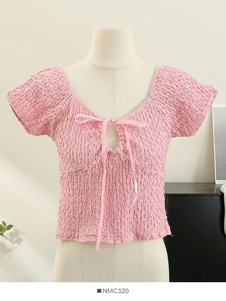 Women Summer T-Shirts Spicy Girl Lace Up Square Neck Short Sleeve T-shirt Design Feel Pleated Slim Fit Short Top D4004
Women Summer T-Shirts Spicy Girl Lace Up Square Neck Short Sleeve T-shirt Design Feel Pleated Slim Fit Short Top D4004