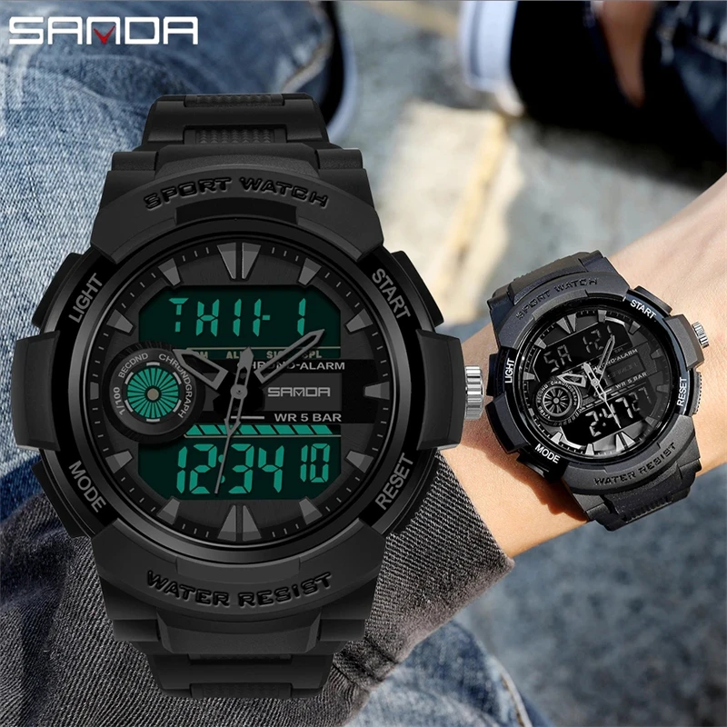 

SANDA 6002 New design Large Men Watches Digital Sport Watch Luminous 5BAR Waterproof Male Quartz Dual Display relogio masculino