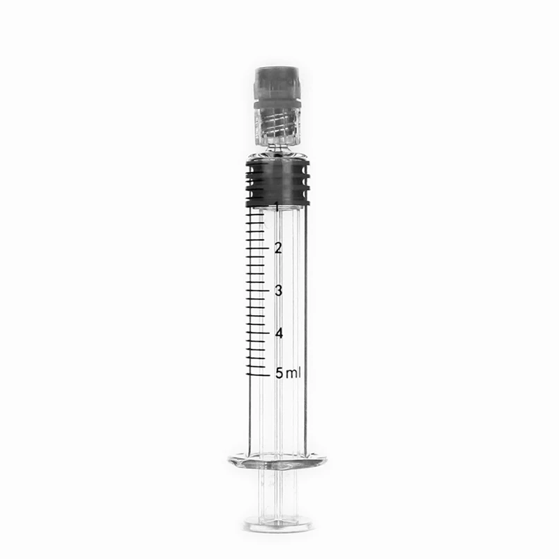 

10 шт. 5 мл боросиликатное стекло CBD Oil Luer Lock предварительно заполняемый шприц для конопли, CBD масла дистиллята, электронных соков, жидкостей