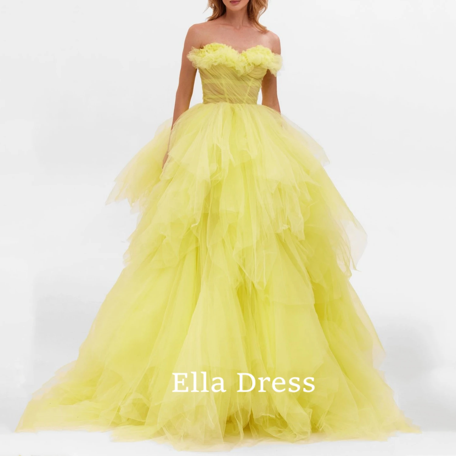 Ella Elegant Yellow Tiered Ruffled Tulle Ball Gown Sleeveless Pleated Ruffle A Line Evening Gown Formal Party Dress 2023
Ella Elegant Yellow Tiered Ruffled Tulle Ball Gown Sleeveless Pleated Ruffle A Line Evening Gown Formal Party Dress 2023