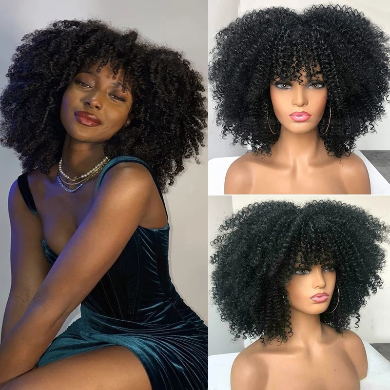 

Puffy Afro Kinky Curly Wig with Bang Mixed Brown Short Curly Bob Wig for Black Women Natural Synthetic Deep Curly Blonde Wig Red