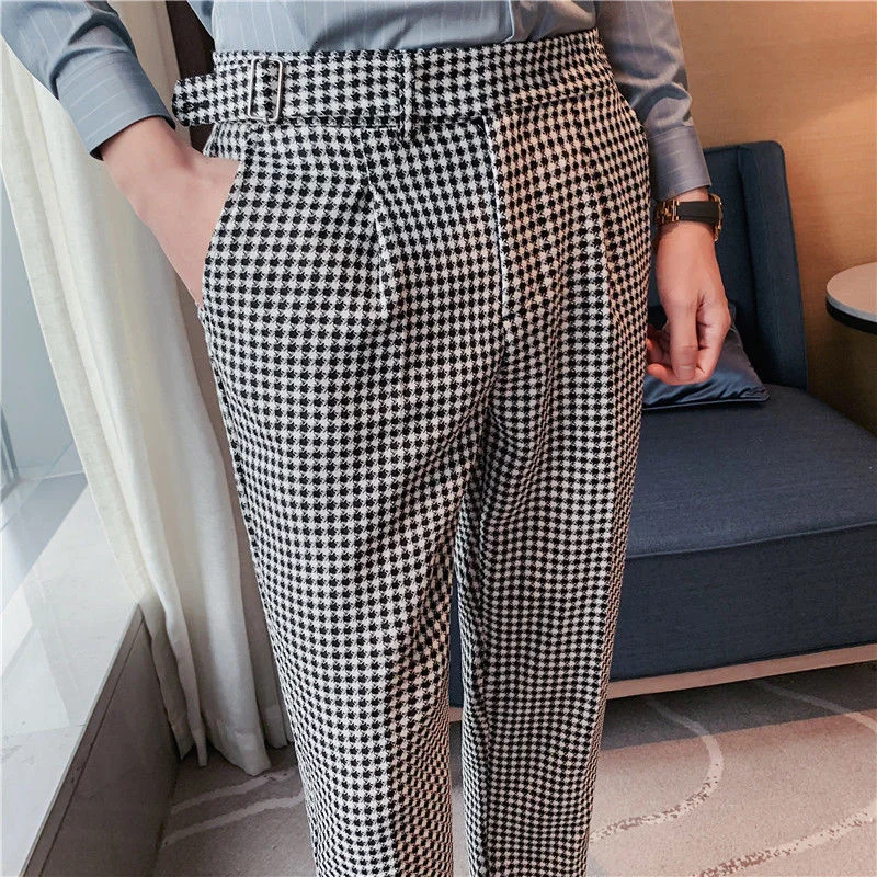 

2022 Fall Dress Slim Fashion Night Club Lattice Suit Erkek olon Moda Masculina Office Party Pant Men Trousers