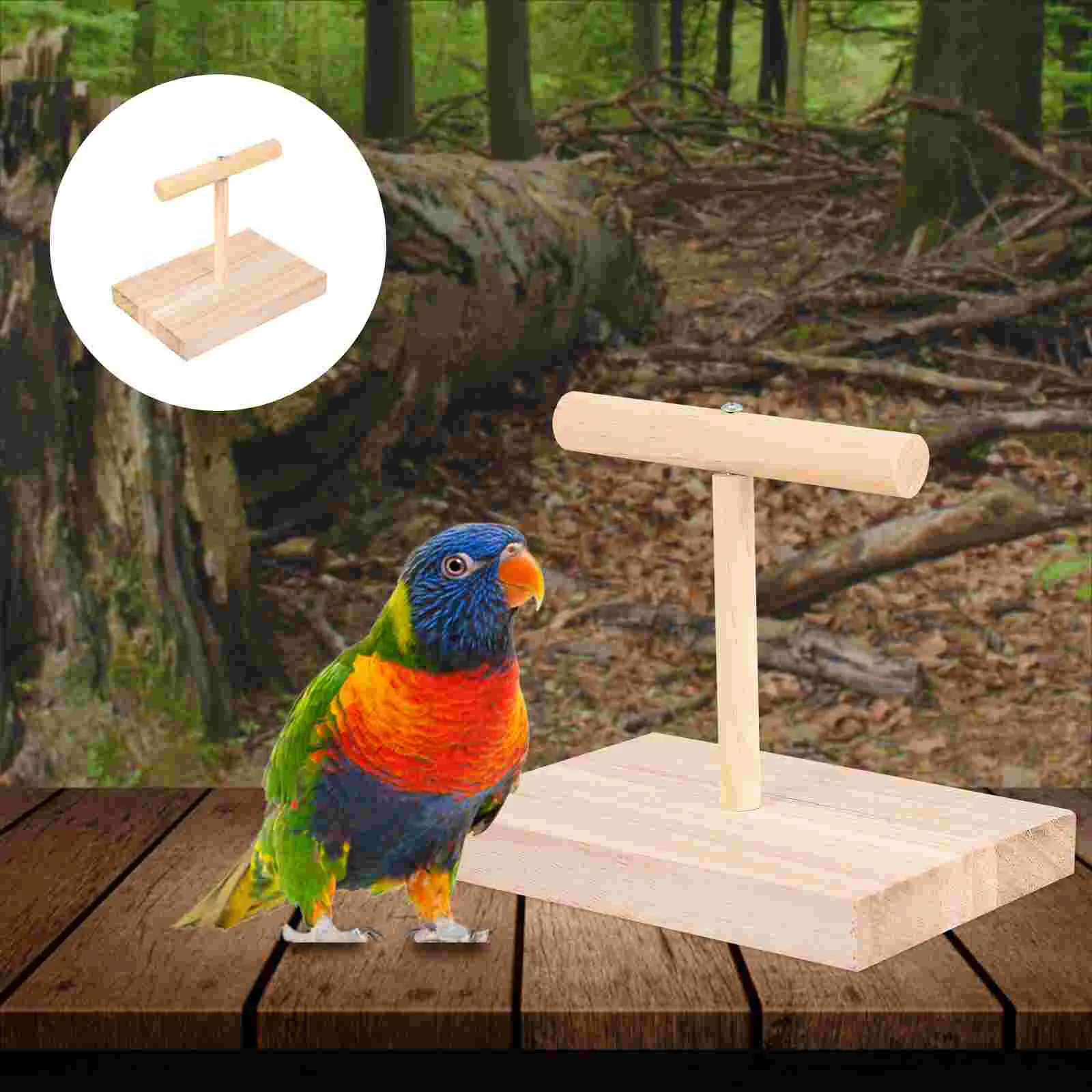 

Bird Perch Stand T Parrot Toy Training Wooden Wood Cage Platform Playground Frame Cockatiel Toys Lovebird Rod Playstand Play