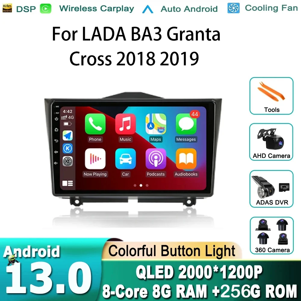 

Автомагнитола 2 Din, Android 13, для LADA BA3 Granta Cross 2018 2019, GPS-навигация, Carplay, мультимедийный видеоплеер, стерео, DVD